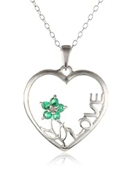 Sterling Silver Diamond Accent and Gemstone Flower "Love" Heart Pendant Necklace, 18"