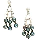 14k Black Pearl and Mirror Cut Beads Chandelier Earring