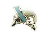 Mother Of Pearl and Turquoise Leaping Dolphin Pendant, 14k Gold