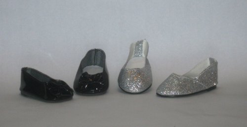 Silver Sparkle Shoes. Black Bow Shoes. Fit Dolls Such as American Girl® and Bitty Baby®.