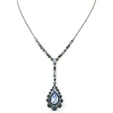 Midnight Blues Large Crystal Teardrop Y Drop Necklace