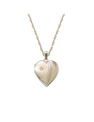14k Yellow Gold Filled Diamond Accent Heart Locket Pendant Necklace with Hand Engraving, 18"