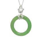 SAVE $51.01 - Sterling Silver Green Jade and Diamond Circle Pendant on Chain, 18" $47.99