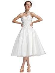 A-line Strapless Organza/Satin Tea Length Applique  Dress