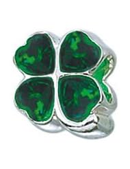 Zable 4-Leaf Clover Green Stones Irish Celtic Nature Sterling Silver Charm