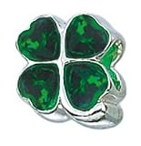 Zable 4-Leaf Clover Green Stones Irish Celtic Nature Sterling Silver Charm