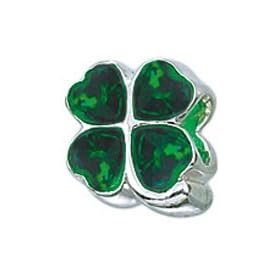 CleverEve's 4-Leaf Clover Green Stones Irish Celtic Nature Sterling Silver Bead