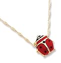 Pendant - 14k Gold Red and Black Ladybug Enameled Pendant w/16" Chain Necklace