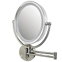 Wall Mounted Dimmable Lighted Oval 8X/1X Mirror, Satin Nickel