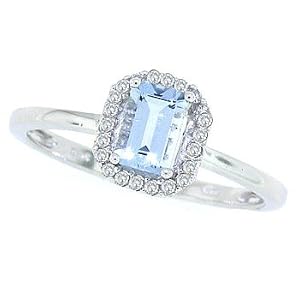 Buy 0.48ct Emerald Cut Aquamarine and Diamond Ring in 10Kt White Gold by MyTreasurez