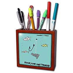 Londons Times Funny Society Cartoons - Hook Line And Thinker - Tile Pen Holders-5 inch tile pen holder