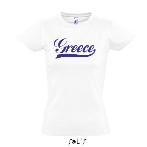Damen T-Shirt – Griechenland Oldschool Greece LÄNDERSHIRT EM / WM FAN Trikot S-XXL , White – blau , S