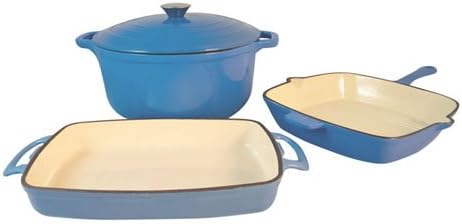 Fancy Cook 4 Pieces Enamel Cast Iron Blue Cookware Set