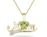 Peridot and Diamond MOM Pendant in Yellow Gold