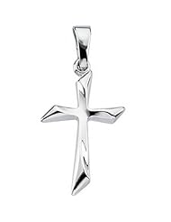 14k White Gold Christian Solitaire Cross Pendant - 18mm