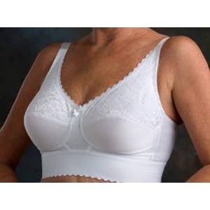 Lace Wide Band Mastectomy Bra, Model 610, White, Size 38DD