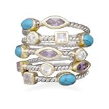 Plated 5 Ring Set with CZ and Reconstituted Turquoise