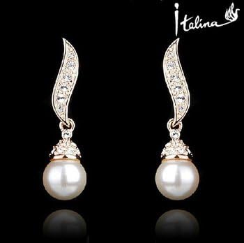 Poppular crystal earring Italina RAG 2014 New Arrival 18K Gold Plated Elegant Drop Earrings With Rhinestone Pearl Jewelry Nickel Free Gold White BY Mary Jay