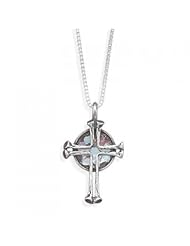 MMA Silver - 18 inch Round Ancient Roman Glass with Cross Necklace