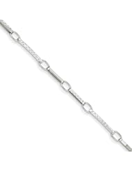 14k White Gold Polished and Textured Fancy Link Bracelet