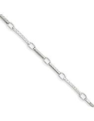 14k White Gold Polished And Textured Fancy Link Bracelet, Best Quality Free Gift Box Satisfaction Guaranteed