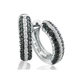 Diamond Hoop Earrings: Three Row 5/8ct Diamond Hoop Earrings with White and Black Diamonds