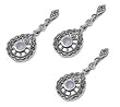 Sterling Silver Set - Teardrop Pendant (Height: 31mm) and Earrings (Height: 31mm) - Mother of Pearl