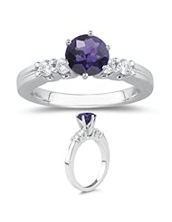 0.20 Cts Diamond & 0.85 Cts Amethyst Ring in 18K White Gold