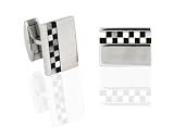 Onyx and Mop Checks Stainless Steel Cuff Links