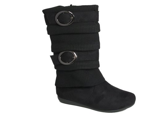 Bank 21K Little Girls Buckle Slouch Mid Calf Boots Black