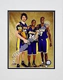 Pau Gasol, Kobe Bryant, and Lamar Odom Game Five of the 2009 NBA Finals with Championship Trophy (#31) Double Matted 8 x 10 Photograph (Unframed)