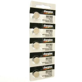 Energizer 357 or 303 Button Cell Silver Oxide SR44W 357 Watch Battery Pack of 5 Batteries