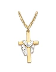 .925 Sterling Silver 14K Gold Finish Cross Pendant with Silver Draped Rope on 18" Chain Necklace Cross Pendant Necklaces Gold Gift Boxed.w/Chain Necklace 18" Length Gift Boxed.