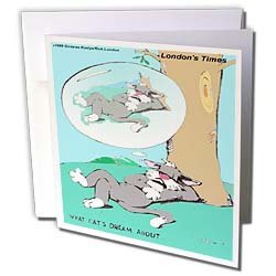 Londons Times Funny Cat Cartoons - Typical Cat Dreams - Greeting Cards-6 Greeting Cards with envelopes