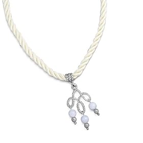 Sterling Silver Twisted Rope Drop Necklace with Blue Lace Agate by Corazon Relios