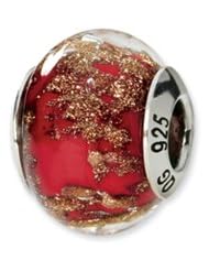 Red and Gold Speckled, Murano Glass Charm for 3mm Bracelets