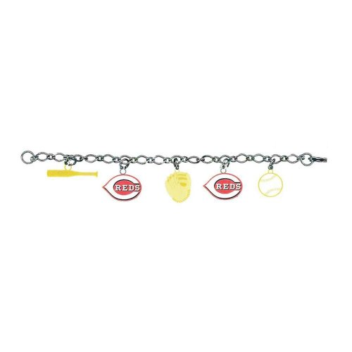 Cincinnati Reds 5-Charm Bracelet, baseball bat, team logos, glove, baseball