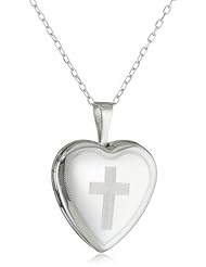 Momento Lockets Sterling Silver Heart Shaped Locket with Cross Necklace