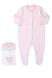 3 Pack Pure Cotton Heart & Striped Sleepsuits