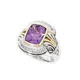 925 Silver, Amethyst & CZ Ring with 14k Gold Accents Sizes 6-8