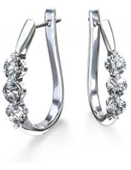 1.00 ct Ladys Three Diamond Hinged Hoop Earrings 18 karat White Gold