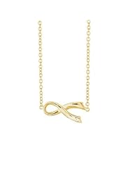 Sterling Silver Gold-Plated 16 + 2" Extension Sideways Awareness Ribbon with CZ Necklace