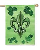 New Orleans Fleur De Lis St. Patrick's Day Large Canvas Garden Flag
