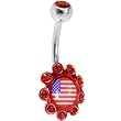 Ruby Red Gem American Flag Logo Flower Belly Ring