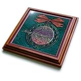 IMAGE OF Vintage Ornament with Bow Green and Peach - 8x8 Trivet With 6x6 Ceramic Tile
