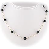 Black Onyx Stone Beads Gold Plated Sterling Silver Box Chain Necklace 20 Inch