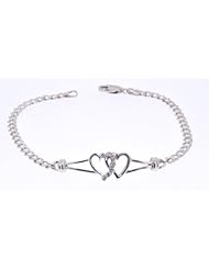 14K White Gold Diamond Heart 7" Link Bracelet