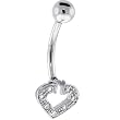 Solid 14KT White Genuine DIAMOND Paved HOLLOW HEART Belly Ring