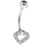 Solid 14KT White DIAMOND Paved HOLLOW HEART Belly Ring
