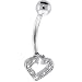  : SOLID 14KT WHITE DIAMOND PAVED HOLLOW HEART BELLY RING